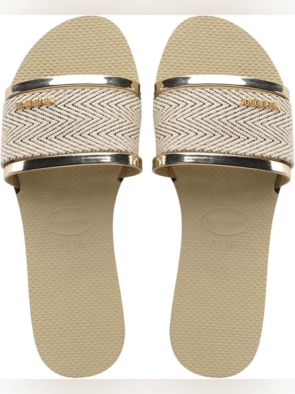Havaianas gold and cream slide sandals size 6